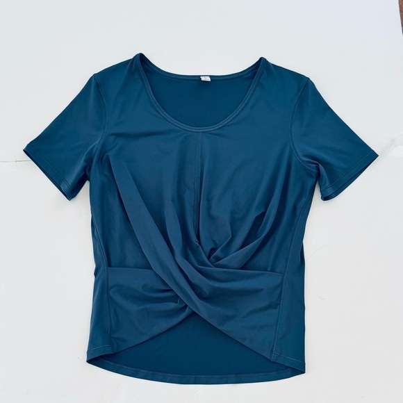 Lululemon Do the Daily Short Sleeve Cross-Front Code Blue Wrap T-Shirt, Size 4 - Picture 5 of 11